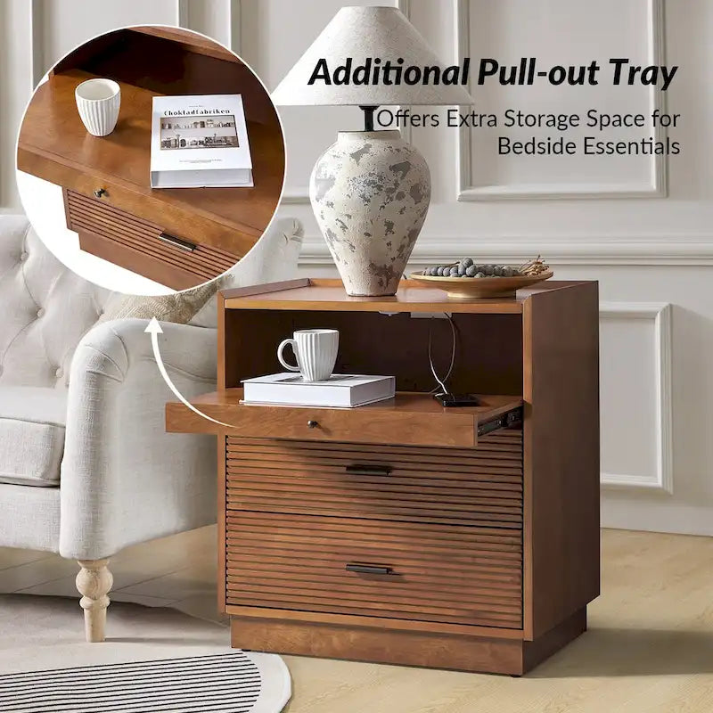 Lorenz Mid-century Nightstand with USB and LED Light Set of 2 by HULALA HOME