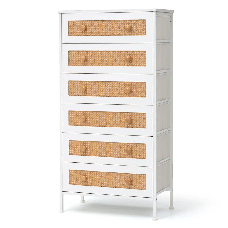 6-Drawer Dresser Chest PE Rattan Storage Tower Organizer Cabinet