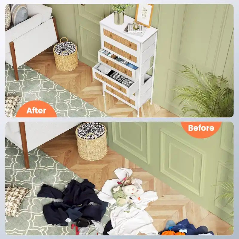 6-Drawer Dresser Chest PE Rattan Storage Tower Organizer Cabinet