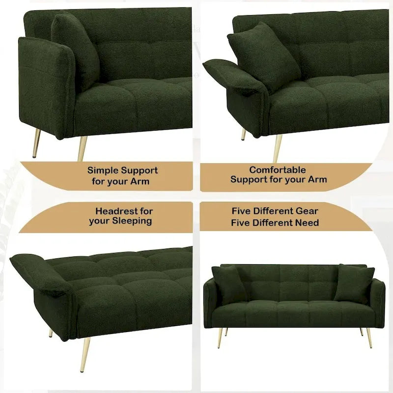 Modern 70-Inch Teddy Fleece Convertible Futon Sofa bed
