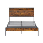 Full Size Bed Frame with Charging Station,Particle Board,Rustic Brown