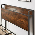 Full Size Bed Frame with Charging Station,Particle Board,Rustic Brown