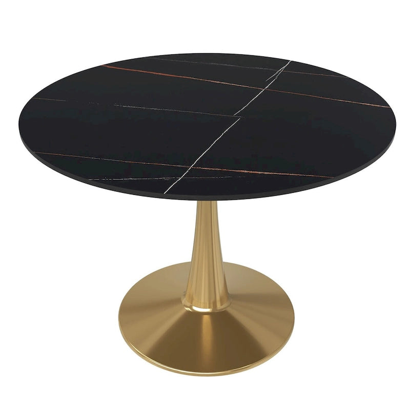LeisureMod Round Dining Table 40 Sintered Stone Tabletop in Gold Steel Bistro Series
