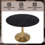 LeisureMod Round Dining Table 40 Sintered Stone Tabletop in Gold Steel Bistro Series