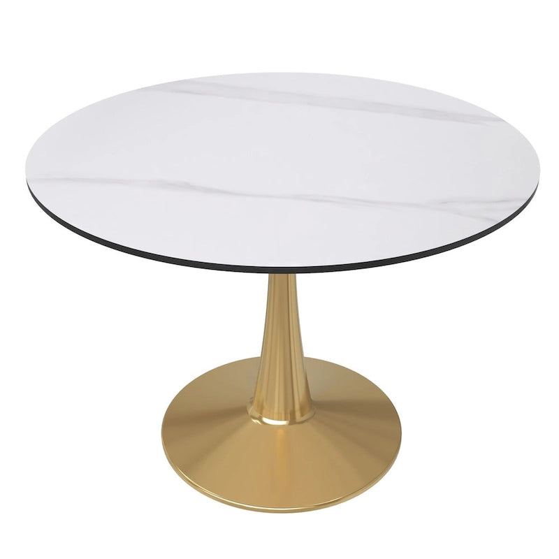 LeisureMod Round Dining Table 40 Sintered Stone Tabletop in Gold Steel Bistro Series