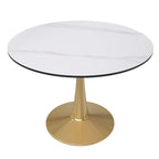 LeisureMod Round Dining Table 40 Sintered Stone Tabletop in Gold Steel Bistro Series