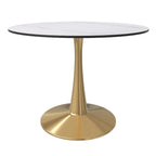 LeisureMod Round Dining Table 40 Sintered Stone Tabletop in Gold Steel Bistro Series