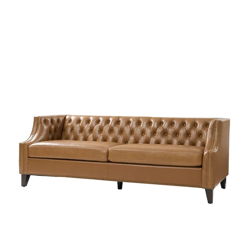 Eugne Transitional Genuine Leather Tufted Design Sofa with Solid Wood Legs by HULALA HOME