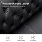 Eugne Transitional Genuine Leather Tufted Design Sofa with Solid Wood Legs by HULALA HOME