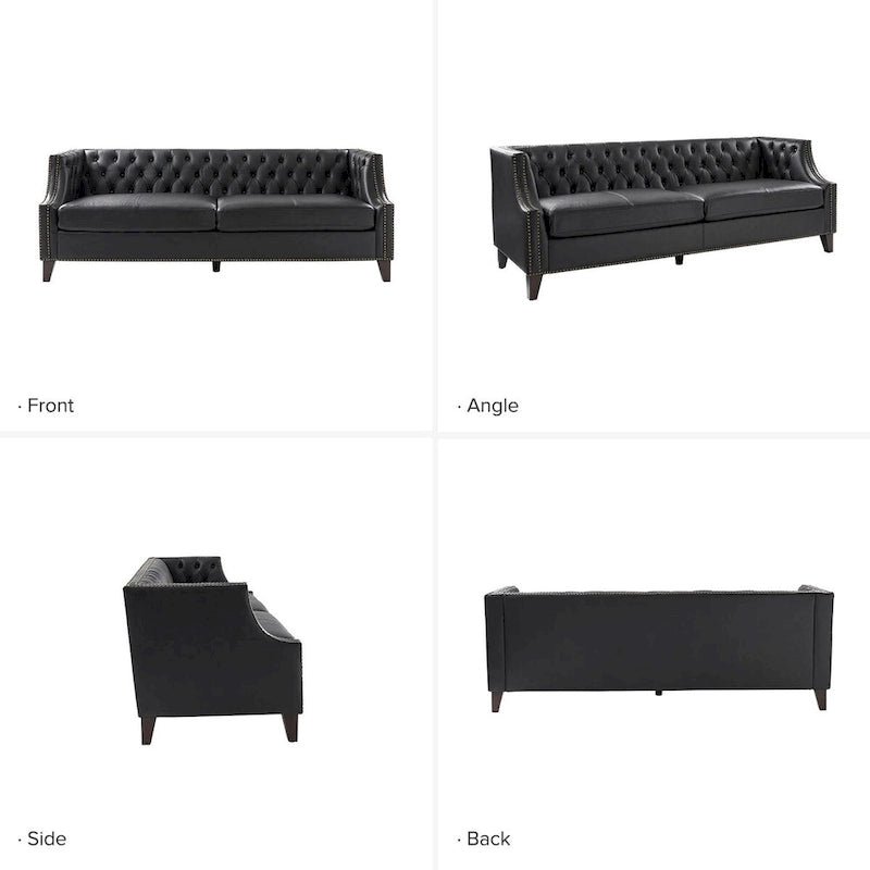 Eugne Transitional Genuine Leather Tufted Design Sofa with Solid Wood Legs by HULALA HOME