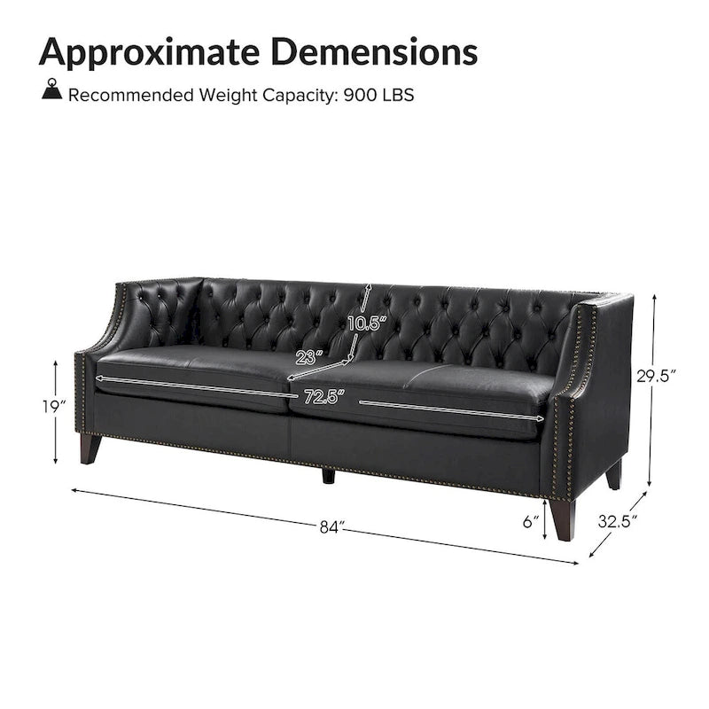 Eugne Transitional Genuine Leather Tufted Design Sofa with Solid Wood Legs by HULALA HOME
