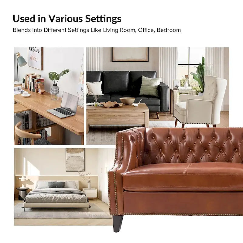 Eugne Transitional Genuine Leather Tufted Design Sofa with Solid Wood Legs by HULALA HOME