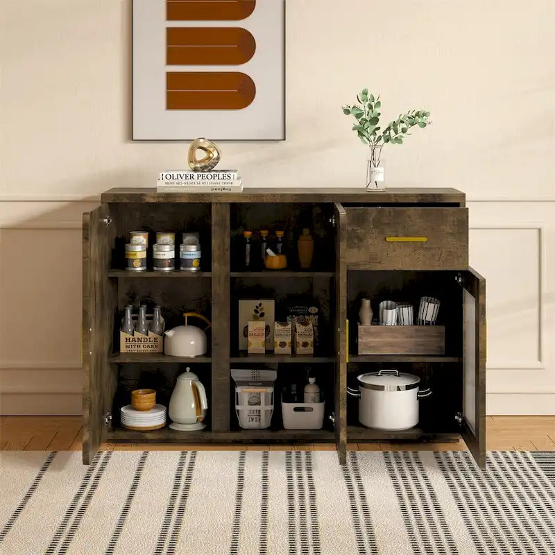 Modern Wood Buffet Cabinet with Doors and Drawers