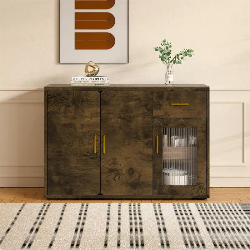 Modern Wood Buffet Cabinet with Doors and Drawers