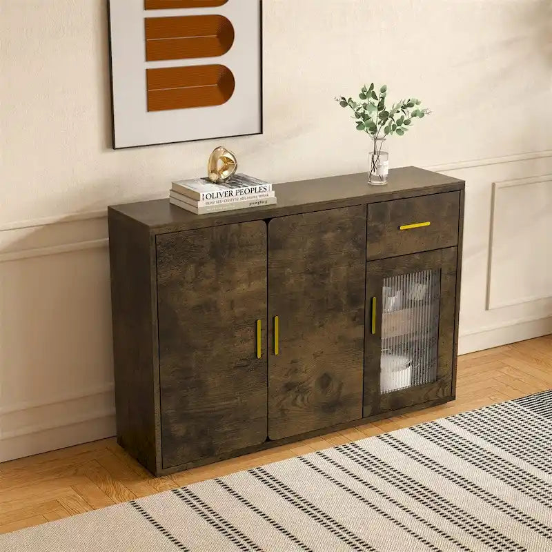 Modern Wood Buffet Cabinet with Doors and Drawers