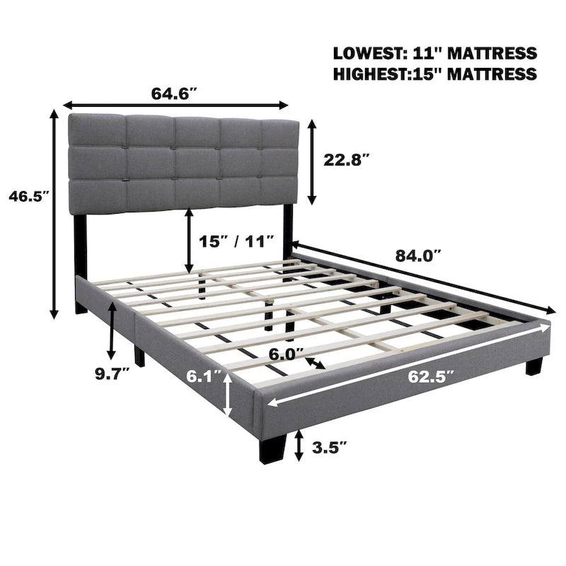 Queen Size Adjustable Upholstered Bed Frame Stylish Durable And Dirt-resistant, No Need For Bulky Innerspring Mattresses