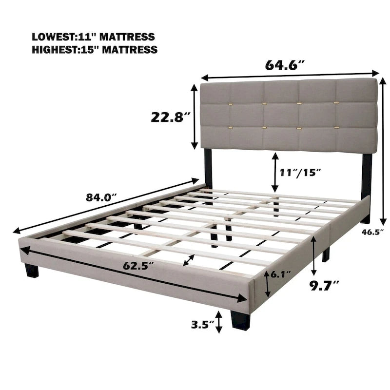 Queen Size Adjustable Upholstered Bed Frame Stylish Durable And Dirt-resistant, No Need For Bulky Innerspring Mattresses