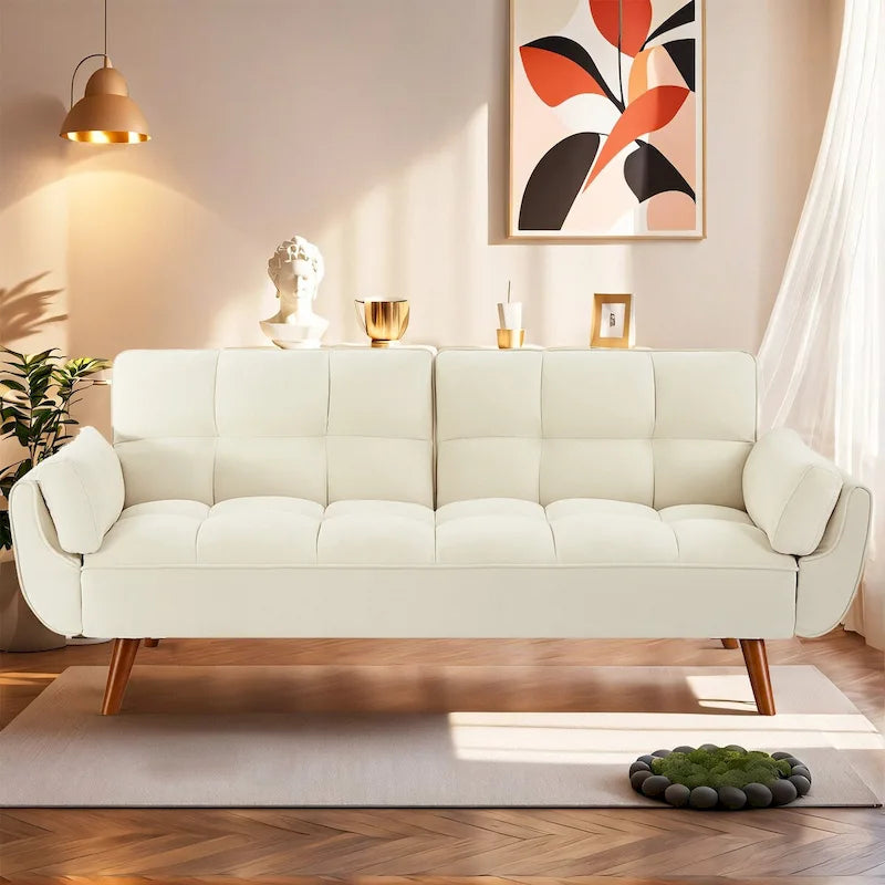 75.39 INCH Futon Sofa Bed, Convertible Folding Futon Couch Recliner Lounge For Living Room With 2 Pillow/Armrest