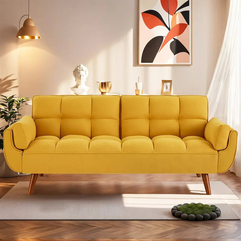 75.39 INCH Futon Sofa Bed, Convertible Folding Futon Couch Recliner Lounge For Living Room With 2 Pillow/Armrest