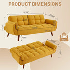 75.39 INCH Futon Sofa Bed, Convertible Folding Futon Couch Recliner Lounge For Living Room With 2 Pillow/Armrest