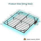 King Size Floating Bed Frame with LED Lights & Charging Station - Metal Platform