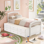 Twin Size Platform Storage Bed Solid Wood Bed with 6 Drawers