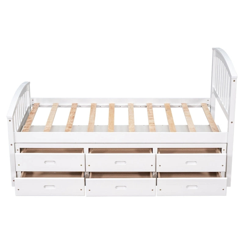 Twin Size Platform Storage Bed Solid Wood Bed with 6 Drawers