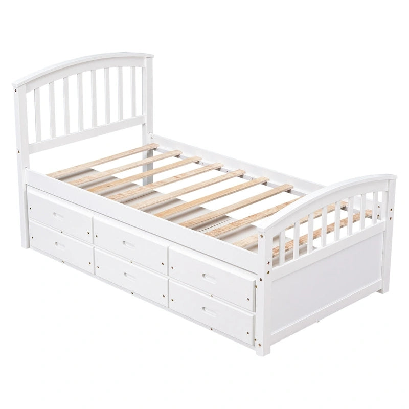 Twin Size Platform Storage Bed Solid Wood Bed with 6 Drawers