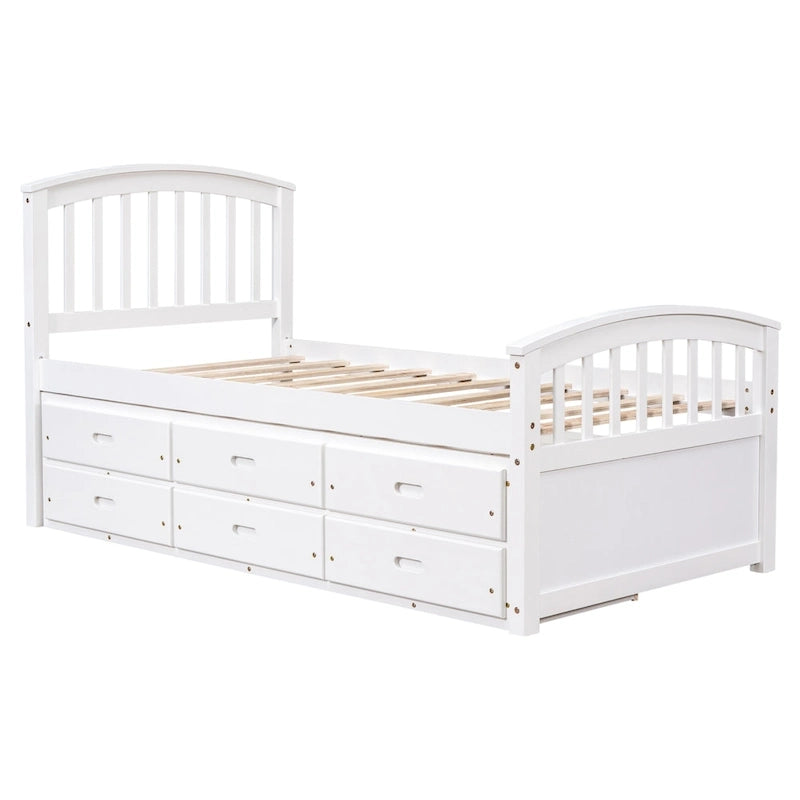 Twin Size Platform Storage Bed Solid Wood Bed with 6 Drawers