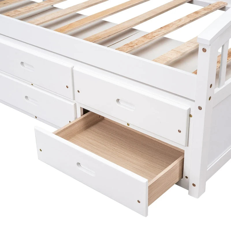 Twin Size Platform Storage Bed Solid Wood Bed with 6 Drawers