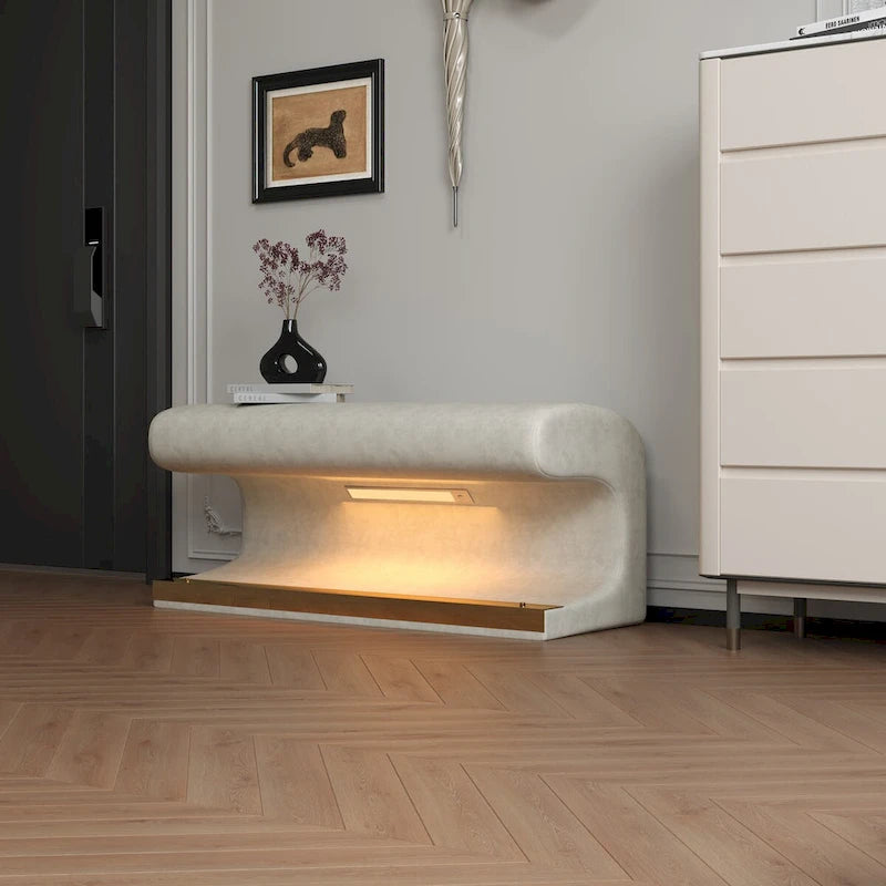 Entryway Bench Leather Upholstered Ottoman with LED sensor light for living room, bedroom, end of bed