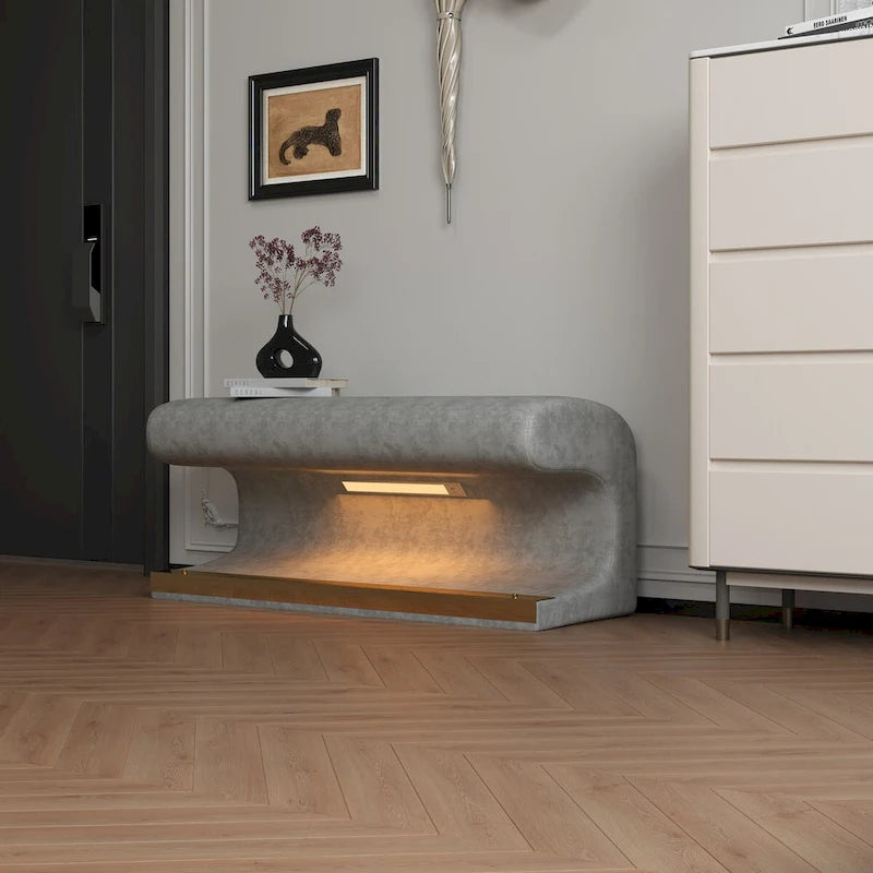 Entryway Bench Leather Upholstered Ottoman with LED sensor light for living room, bedroom, end of bed
