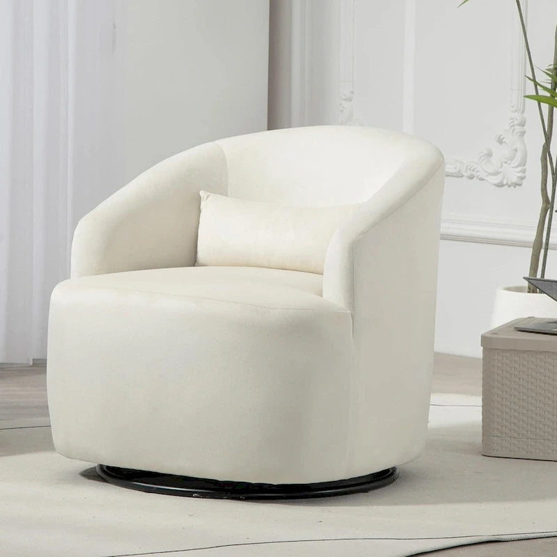 Accent Chair with Barrel-shaped Design and 360 Degree Swivel Feature