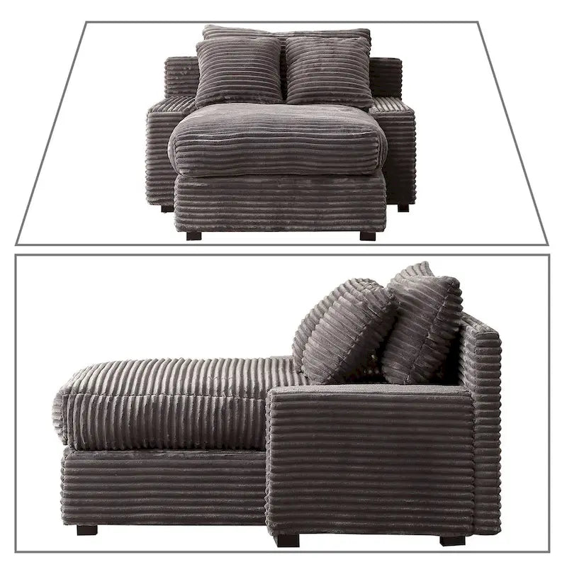 Modern Stylish Corduroy Fabric Upholstered Chaise Lounge Chair