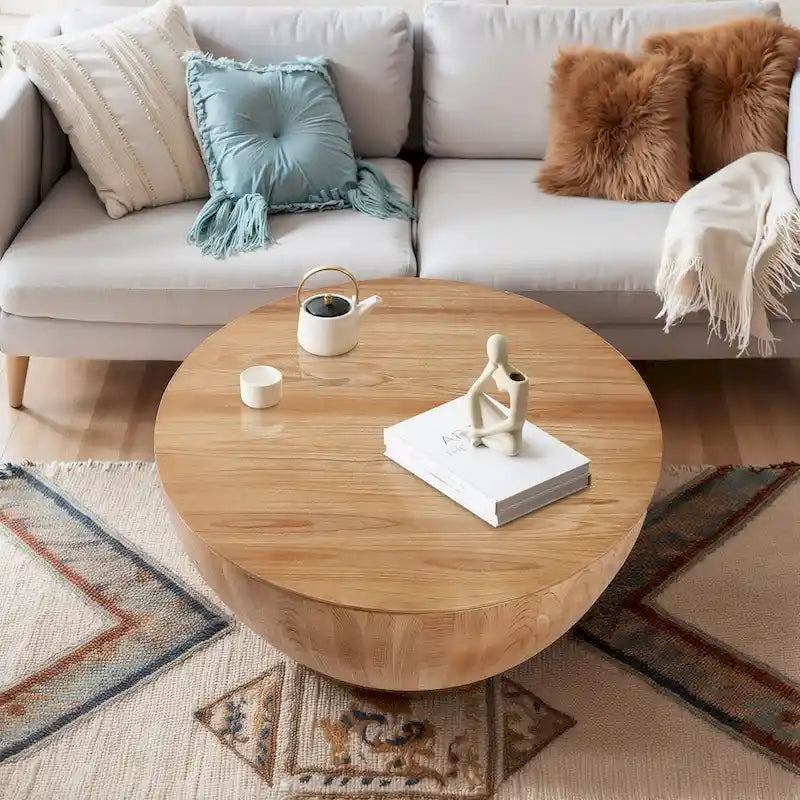 35.43  Vintage Style Bucket Shaped Round Coffee Table with Storage Flip Top