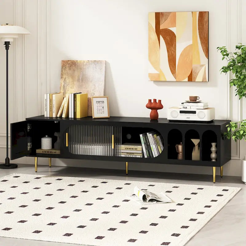 Modern TV Stand for 70+ Inch TV, Entertainment Center TV Media Console Table,with 3 Shelves and 2 Cabinets