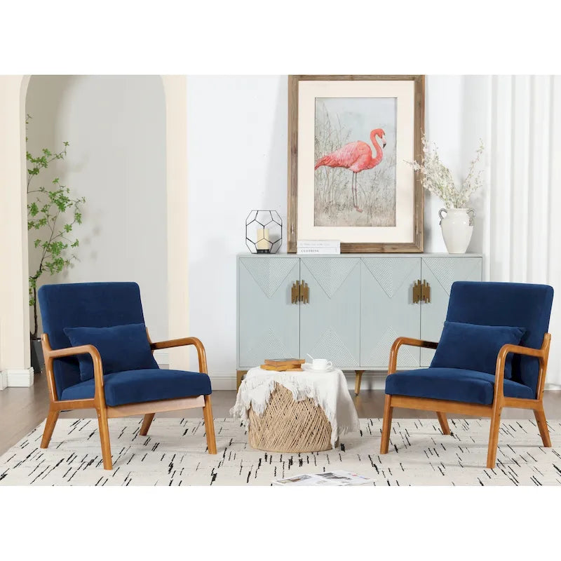 Velvet/leather Upholstered Mid-Century Modern Wood Frame Armchair for Living Room(set of 2)
