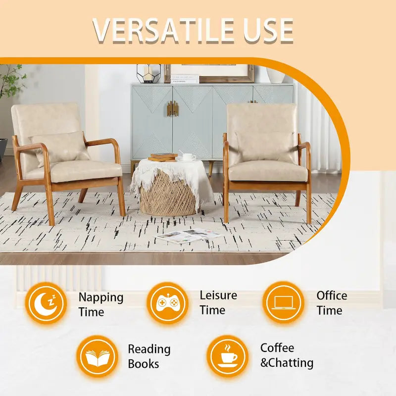 Velvet/leather Upholstered Mid-Century Modern Wood Frame Armchair for Living Room(set of 2)