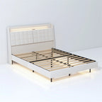 Queen Size LED Upholstered Platform Bed w/ Headboard& Charging Station