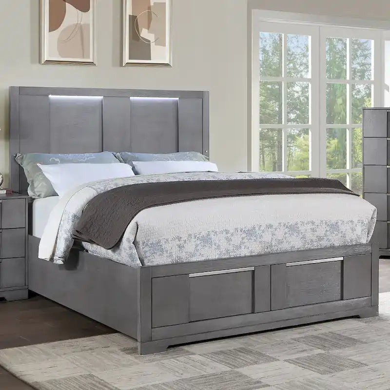 Furniture of America Tona Contemporary 5-Piece Grey Wood Storage Platform Bedroom Set with LED Lights