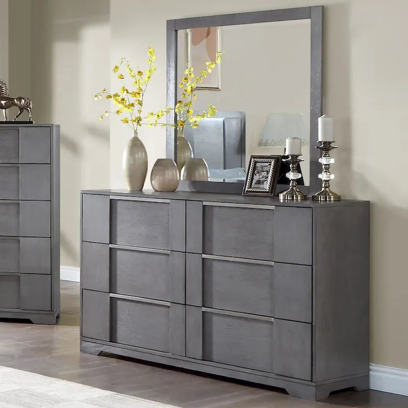 Furniture of America Tona Contemporary 5-Piece Grey Wood Storage Platform Bedroom Set with LED Lights
