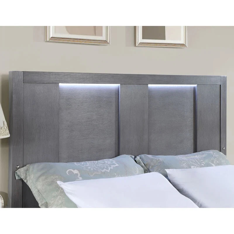 Furniture of America Tona Contemporary 5-Piece Grey Wood Storage Platform Bedroom Set with LED Lights