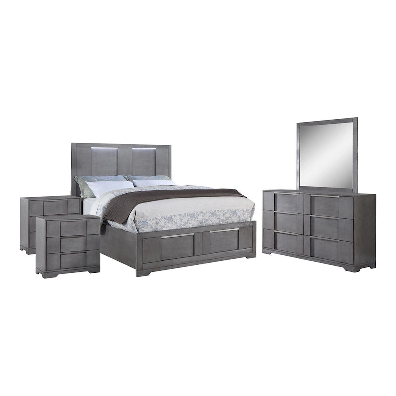 Furniture of America Tona Contemporary 5-Piece Grey Wood Storage Platform Bedroom Set with LED Lights