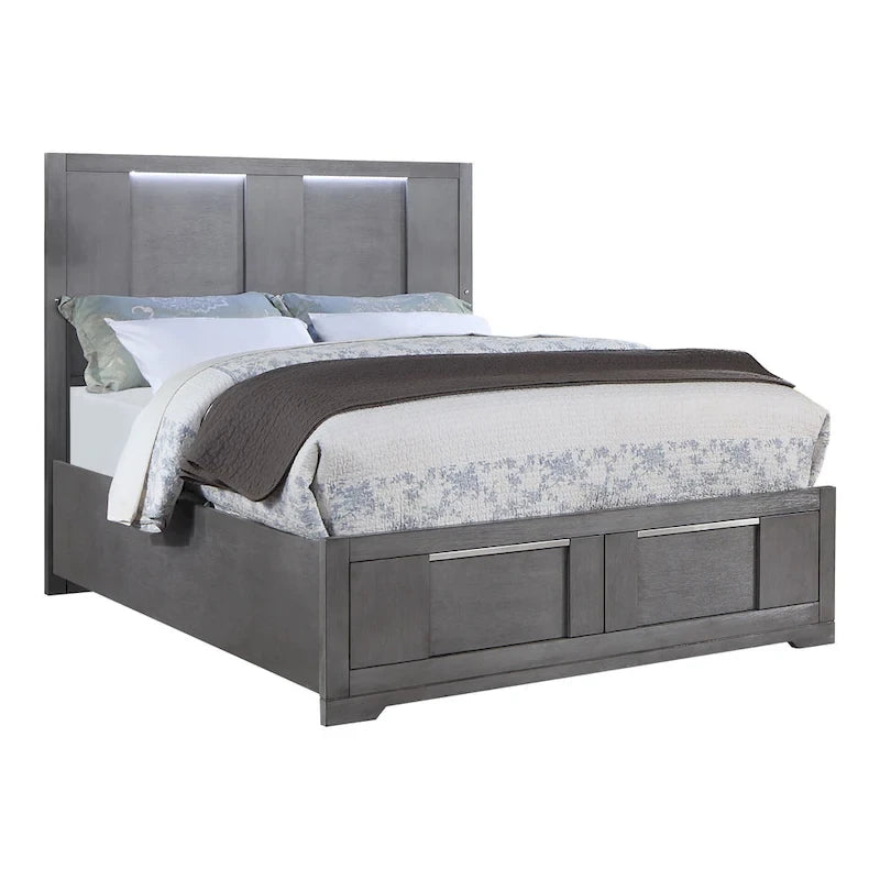 Furniture of America Tona Contemporary 5-Piece Grey Wood Storage Platform Bedroom Set with LED Lights